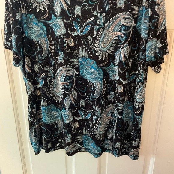 Susan Lawrence Black Paisley Blouse Top Short Sleeve Plus Size 3X - Picture 4 of 7